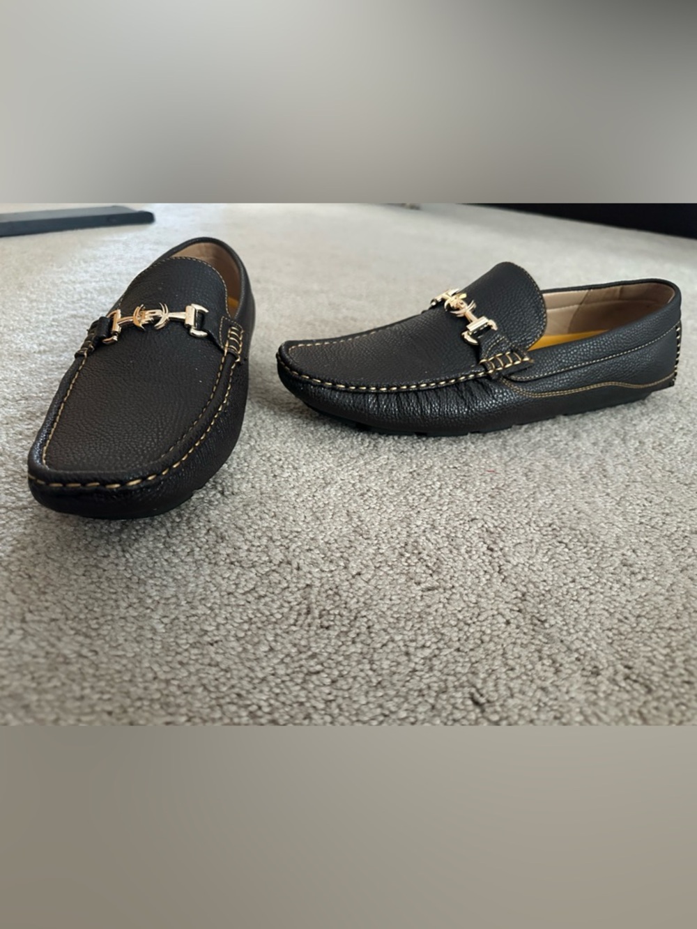 Phat Farm Black Leather Slip-On Loafers with Gold Bit